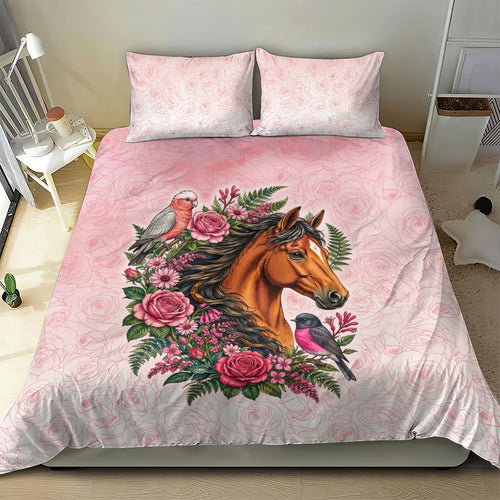 Melbourne Horse Pink Rose Wreath Bedding Set Aussie Galah Cockatoo and Pink Robin