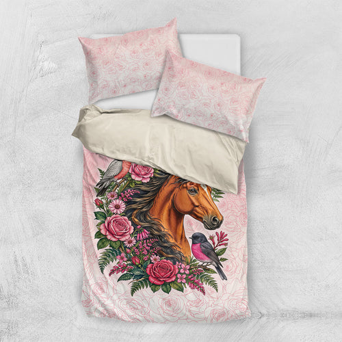Melbourne Horse Pink Rose Wreath Bedding Set Aussie Galah Cockatoo and Pink Robin