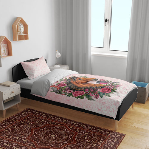 Melbourne Horse Pink Rose Wreath Bedding Set Aussie Galah Cockatoo and Pink Robin