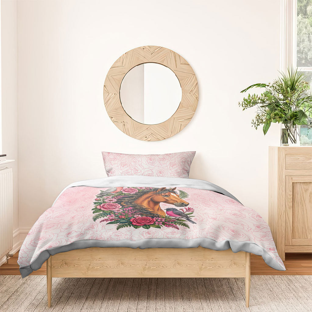 Melbourne Horse Pink Rose Wreath Bedding Set Aussie Galah Cockatoo and Pink Robin