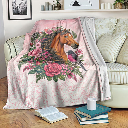 Melbourne Horse Pink Rose Wreath Blanket Aussie Galah Cockatoo and Pink Robin