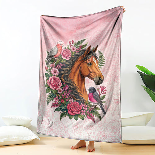 Melbourne Horse Pink Rose Wreath Blanket Aussie Galah Cockatoo and Pink Robin