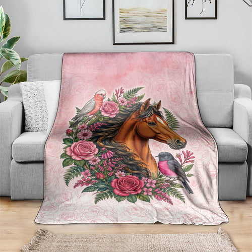 Melbourne Horse Pink Rose Wreath Blanket Aussie Galah Cockatoo and Pink Robin