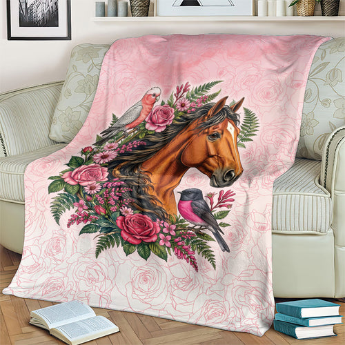 Melbourne Horse Pink Rose Wreath Blanket Aussie Galah Cockatoo and Pink Robin