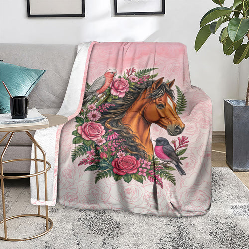 Melbourne Horse Pink Rose Wreath Blanket Aussie Galah Cockatoo and Pink Robin