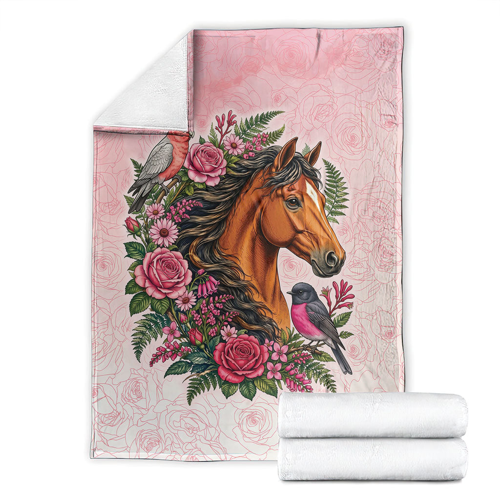 Melbourne Horse Pink Rose Wreath Blanket Aussie Galah Cockatoo and Pink Robin