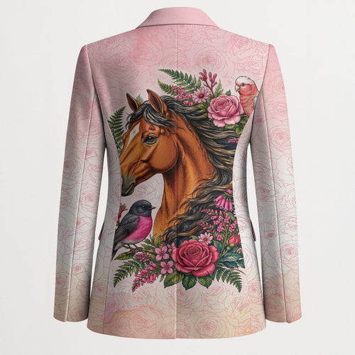 Melbourne Horse Pink Rose Wreath Blazer Aussie Galah Cockatoo and Pink Robin