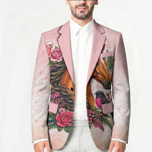 Melbourne Horse Pink Rose Wreath Blazer Aussie Galah Cockatoo and Pink Robin