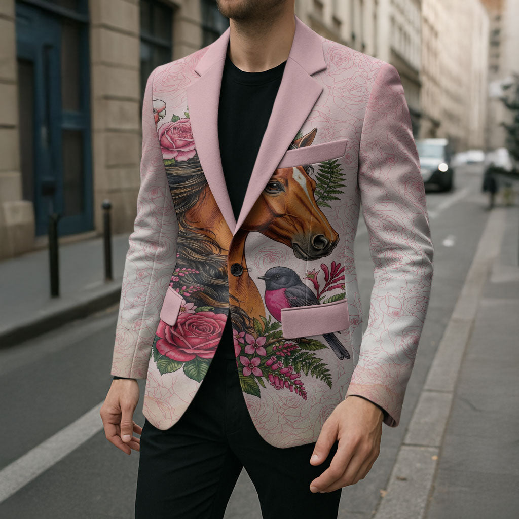 Melbourne Horse Pink Rose Wreath Blazer Aussie Galah Cockatoo and Pink Robin