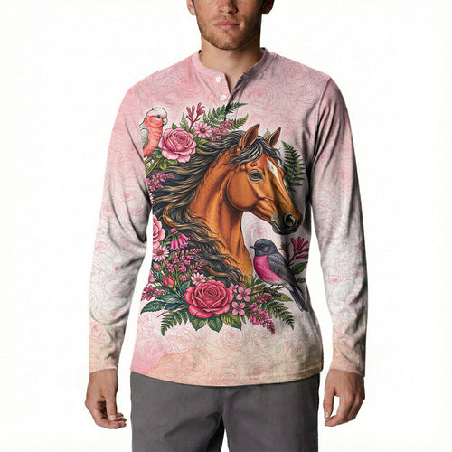 Melbourne Horse Pink Rose Wreath Button Sweatshirt Aussie Galah Cockatoo and Pink Robin