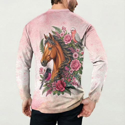 Melbourne Horse Pink Rose Wreath Button Sweatshirt Aussie Galah Cockatoo and Pink Robin