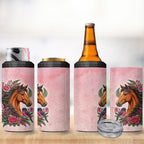 Melbourne Horse Pink Rose Wreath 4 in 1 Can Cooler Tumbler Aussie Galah Cockatoo and Pink Robin