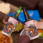 Melbourne Horse Pink Rose Wreath 4 in 1 Can Cooler Tumbler Aussie Galah Cockatoo and Pink Robin