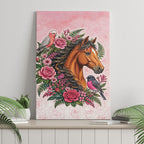 Melbourne Horse Pink Rose Wreath Canvas Wall Art Aussie Galah Cockatoo and Pink Robin