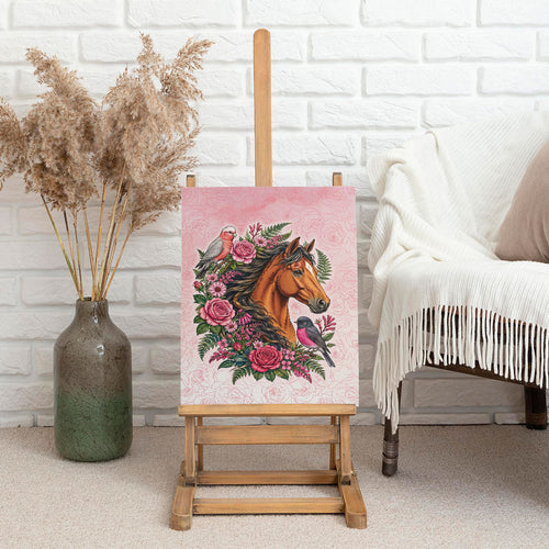 Melbourne Horse Pink Rose Wreath Canvas Wall Art Aussie Galah Cockatoo and Pink Robin