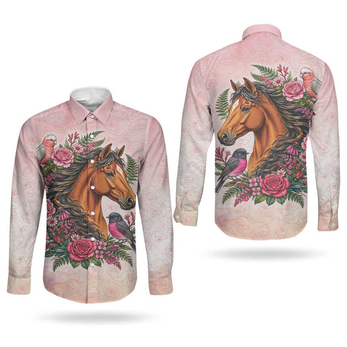 Melbourne Horse Pink Rose Wreath Couples Matching Tank Maxi Dress and Long Sleeve Button Shirt Aussie Galah Cockatoo and Pink Robin