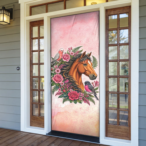 Melbourne Horse Pink Rose Wreath Door Cover Aussie Galah Cockatoo and Pink Robin