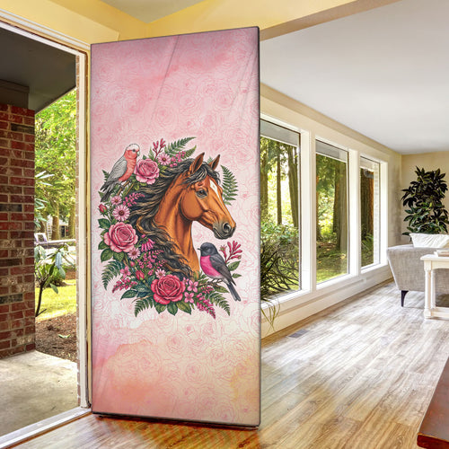 Melbourne Horse Pink Rose Wreath Door Cover Aussie Galah Cockatoo and Pink Robin