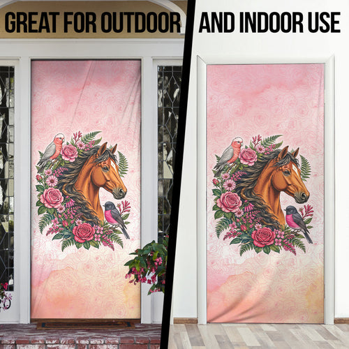Melbourne Horse Pink Rose Wreath Door Cover Aussie Galah Cockatoo and Pink Robin