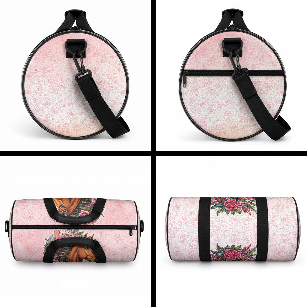 Melbourne Horse Pink Rose Wreath Duffle Bag Aussie Galah Cockatoo and Pink Robin