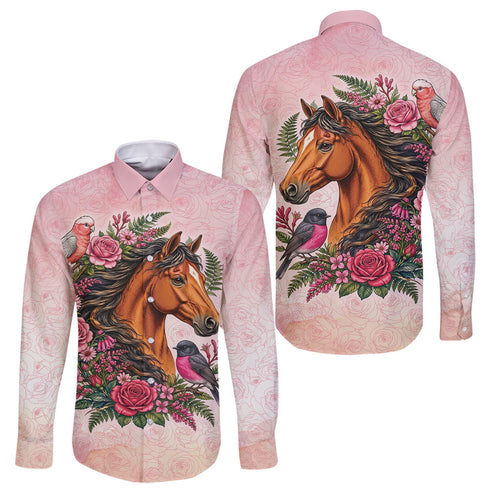 Melbourne Horse Pink Rose Wreath Family Matching Long Sleeve Bodycon Dress and Hawaiian Shirt Aussie Galah Cockatoo and Pink Robin