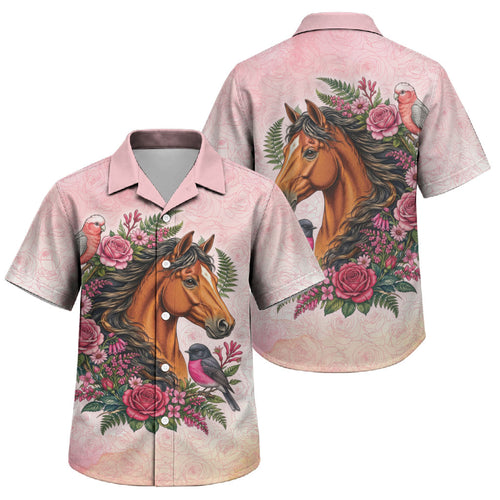 Melbourne Horse Pink Rose Wreath Family Matching Long Sleeve Bodycon Dress and Hawaiian Shirt Aussie Galah Cockatoo and Pink Robin