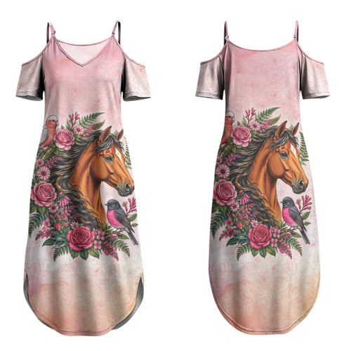 Melbourne Horse Pink Rose Wreath Family Matching Summer Maxi Dress and Hawaiian Shirt Aussie Galah Cockatoo and Pink Robin