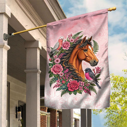 Melbourne Horse Pink Rose Wreath Garden Flag Aussie Galah Cockatoo and Pink Robin