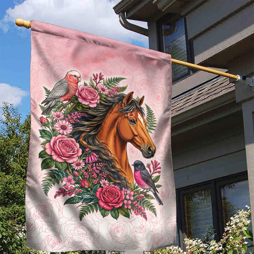 Melbourne Horse Pink Rose Wreath Garden Flag Aussie Galah Cockatoo and Pink Robin