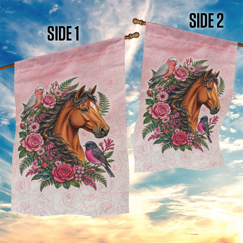 Melbourne Horse Pink Rose Wreath Garden Flag Aussie Galah Cockatoo and Pink Robin