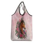 Melbourne Horse Pink Rose Wreath Grocery Bag Aussie Galah Cockatoo and Pink Robin