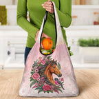 Melbourne Horse Pink Rose Wreath Grocery Bag Aussie Galah Cockatoo and Pink Robin