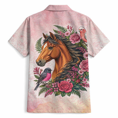 Melbourne Horse Pink Rose Wreath Hawaiian Shirt Aussie Galah Cockatoo and Pink Robin