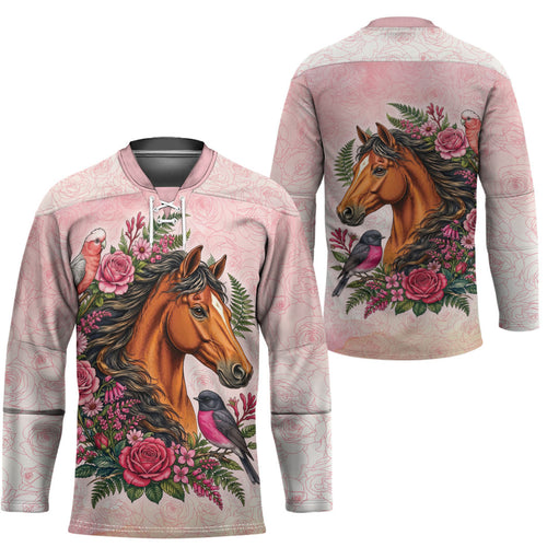Melbourne Horse Pink Rose Wreath Hockey Jersey Aussie Galah Cockatoo and Pink Robin