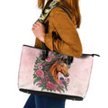 Melbourne Horse Pink Rose Wreath Leather Tote Bag Aussie Galah Cockatoo and Pink Robin
