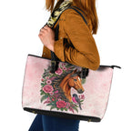 Melbourne Horse Pink Rose Wreath Leather Tote Bag Aussie Galah Cockatoo and Pink Robin