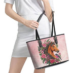 Melbourne Horse Pink Rose Wreath Leather Tote Bag Aussie Galah Cockatoo and Pink Robin