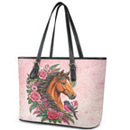 Melbourne Horse Pink Rose Wreath Leather Tote Bag Aussie Galah Cockatoo and Pink Robin