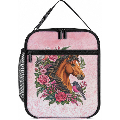 Melbourne Horse Pink Rose Wreath Lunch Bag Aussie Galah Cockatoo and Pink Robin