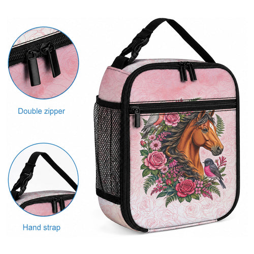 Melbourne Horse Pink Rose Wreath Lunch Bag Aussie Galah Cockatoo and Pink Robin