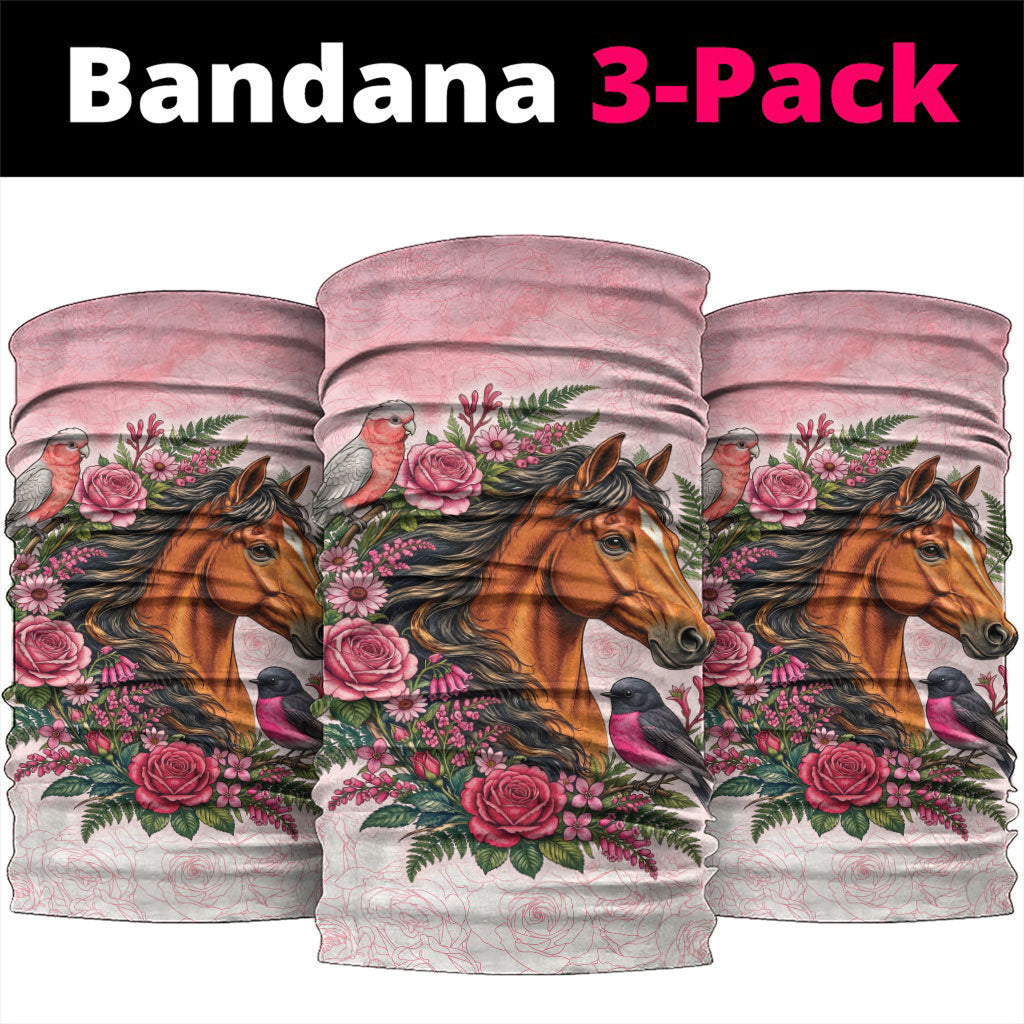 Melbourne Horse Pink Rose Wreath Neck Gaiter Aussie Galah Cockatoo and Pink Robin
