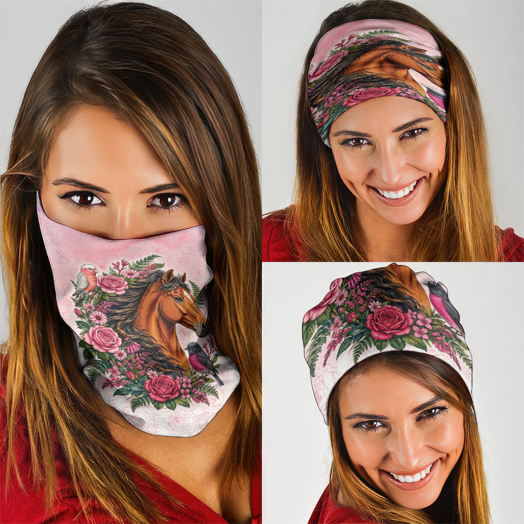 Melbourne Horse Pink Rose Wreath Neck Gaiter Aussie Galah Cockatoo and Pink Robin