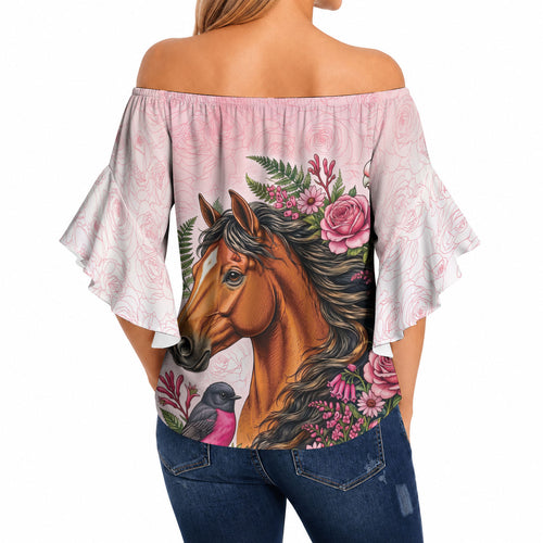 Melbourne Horse Pink Rose Wreath Off Shoulder Wrap Waist Top Aussie Galah Cockatoo and Pink Robin