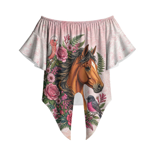 Melbourne Horse Pink Rose Wreath Off Shoulder Wrap Waist Top Aussie Galah Cockatoo and Pink Robin
