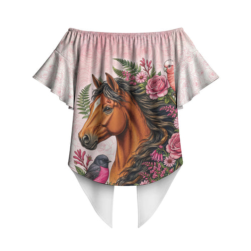 Melbourne Horse Pink Rose Wreath Off Shoulder Wrap Waist Top Aussie Galah Cockatoo and Pink Robin