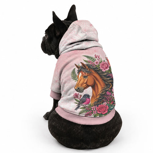 Melbourne Horse Pink Rose Wreath Pet Hoodie Aussie Galah Cockatoo and Pink Robin