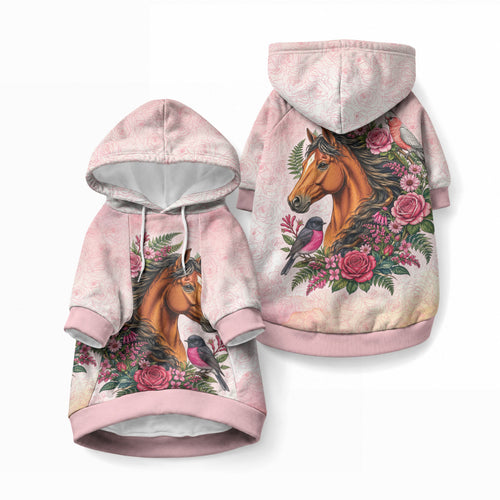 Melbourne Horse Pink Rose Wreath Pet Hoodie Aussie Galah Cockatoo and Pink Robin