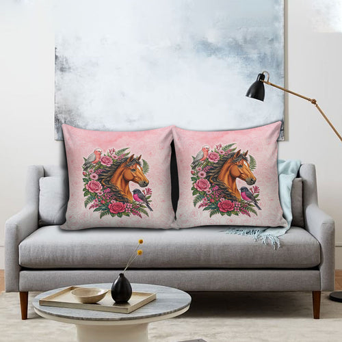 Melbourne Horse Pink Rose Wreath Pillow Cover Aussie Galah Cockatoo and Pink Robin