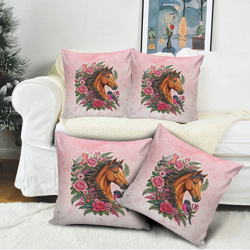 Melbourne Horse Pink Rose Wreath Pillow Cover Aussie Galah Cockatoo and Pink Robin