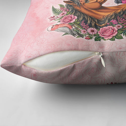 Melbourne Horse Pink Rose Wreath Pillow Cover Aussie Galah Cockatoo and Pink Robin